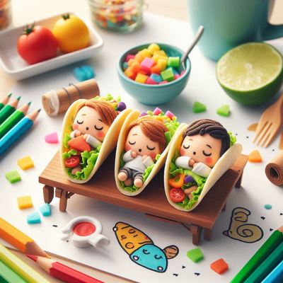 Tiny little tacos one-two-three
All lined up for you to see
One bite each, they are no more
Siesta! now it's time to snore
