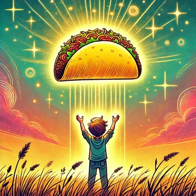 Tacos can have feelings too
Don't step on them with your dirty shoe
Lift them up and hold them tight
Then you will see them glow with light
They want to love, they want to heal
They are much more than just a meal
So chew your tacos carefully
They’ll love you more I guarantee
